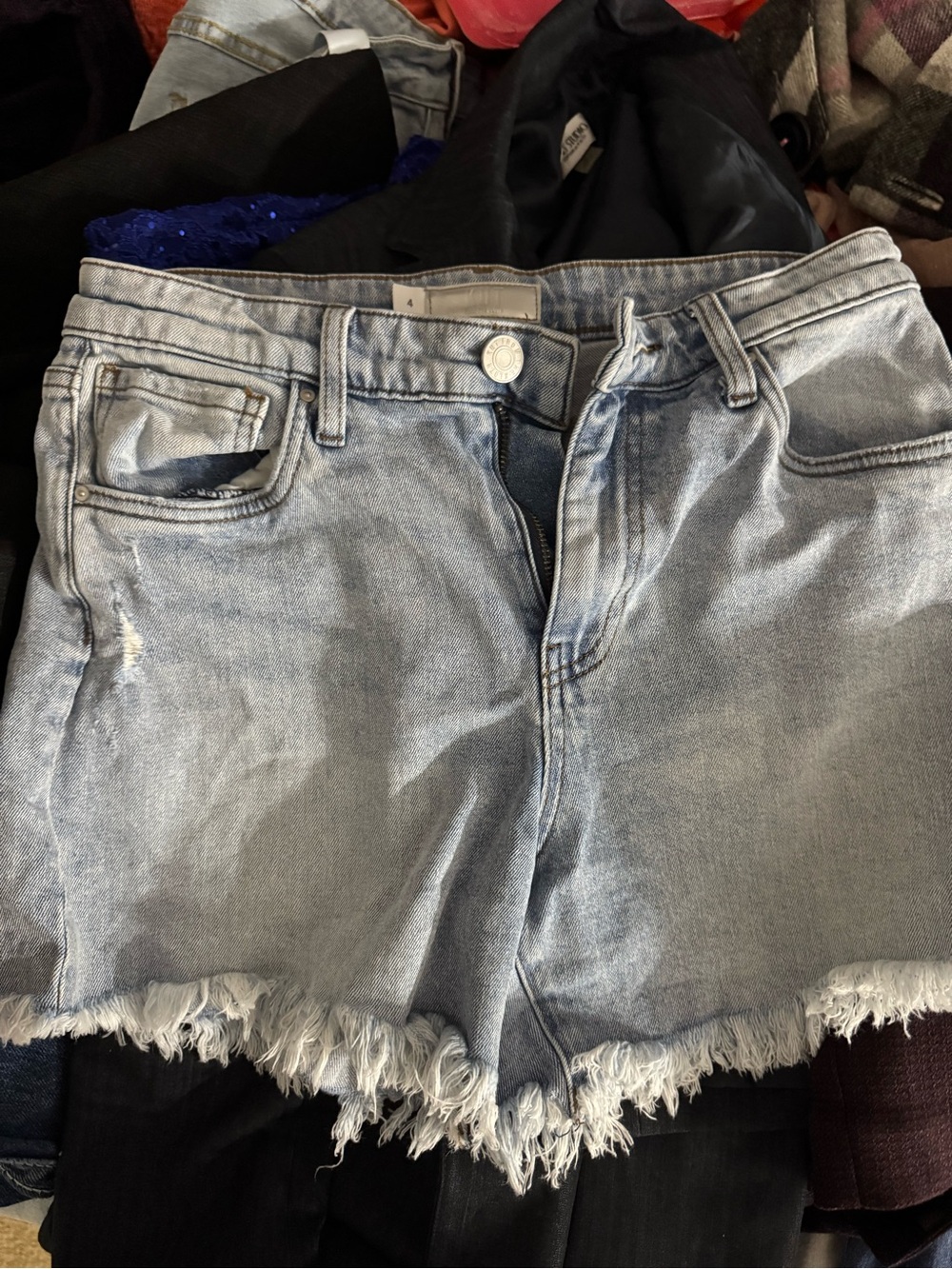 Kut from the Kloth Light Blue Distressed Frayed Hem Denim Shorts